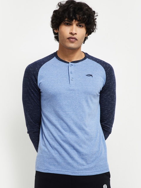

max Men Blue Henley Neck T-shirt