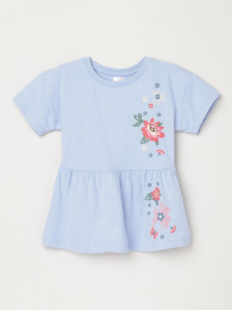 

max Girls Blue Floral Embroidered Peplum Top