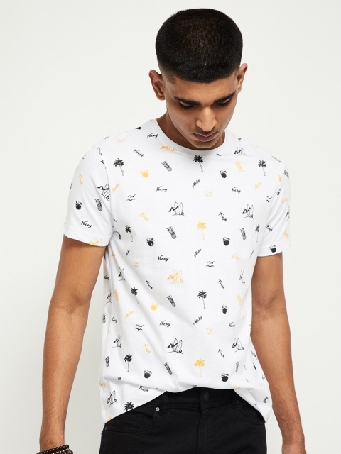 

max Men White Printed Polo Collar Slim Fit T-shirt