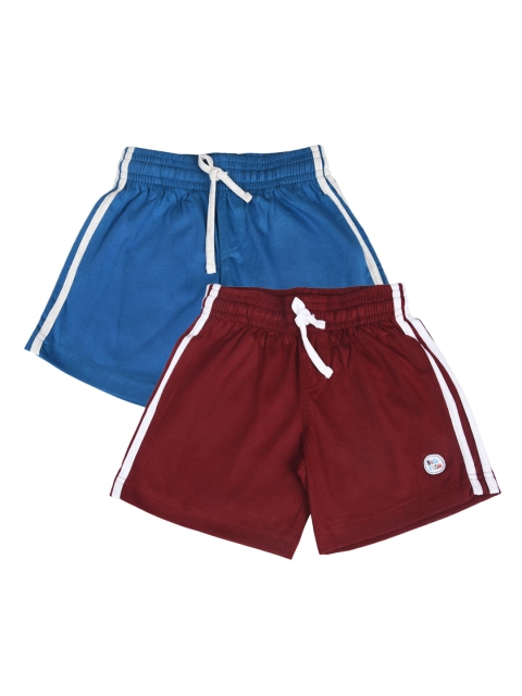 CRAZYPENGUIN Unisex Kids Pack of 2 Maroon & Blue Mid-Rise Regular Shorts