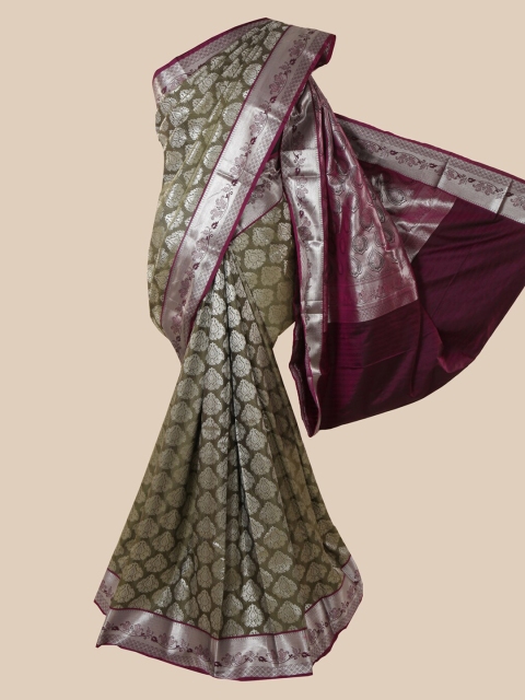 

Pothys Grey & Silver-Toned Woven Design Zari Silk Blend Saree