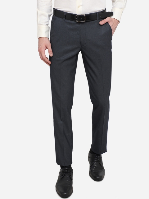 JB STUDIO Men Blue Slim Fit Formal Trousers