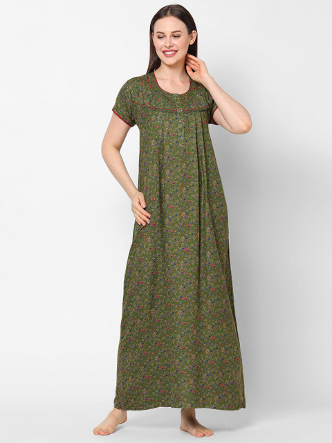 

Sweet Dreams Green & Navy Blue Printed Nightdress