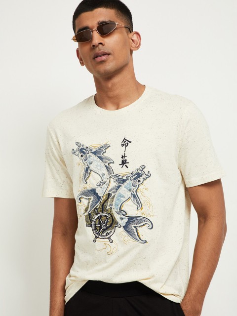 

max Men Cream Printed Slim Fit T-shirt