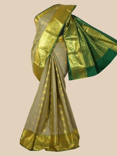 

Pothys Green & Gold-Toned Ethnic Motifs Zari Silk Blend Saree