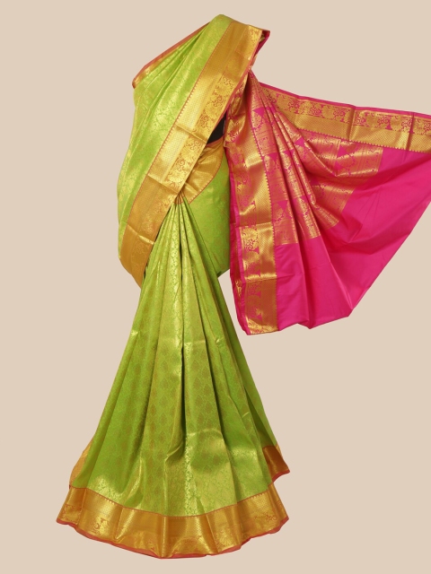 Pothys Green & Gold-Toned Woven Design Zari Silk Blend Saree