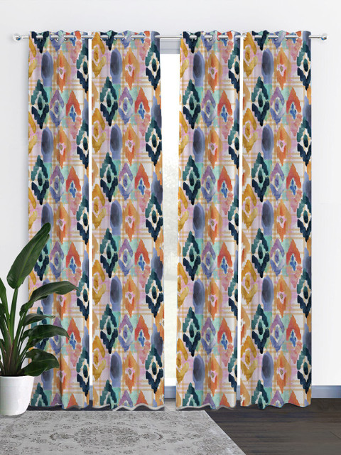 

HOUZZCODE Blue & Orange Set of 4 Curtains