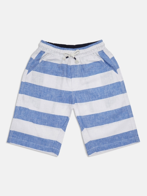

Lil Tomatoes Boys Blue Striped Mid-Rise Regular Shorts