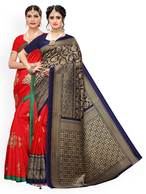 

KALINI Red & Navy Blue Pack of 2 Ethnic Motifs Art Silk Sarees