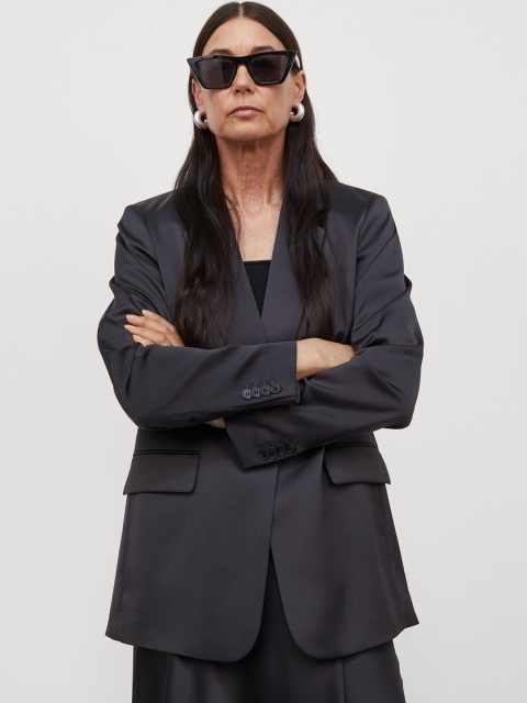 

H&M Women Black Straight-Cut Sheen Jacket