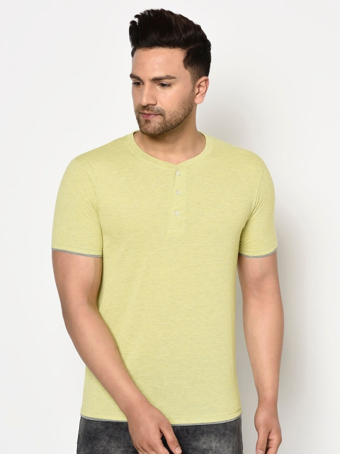 

ELEGANCE Men Green Henley Neck T-shirt