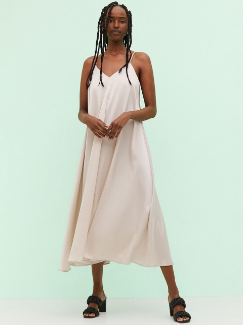 

H&M Beige Solid A-Line Satin Dress