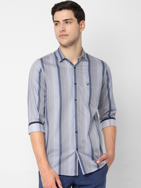 

Allen Solly Men Navy Blue Slim Fit Multi Stripes Striped Cotton Casual Shirt