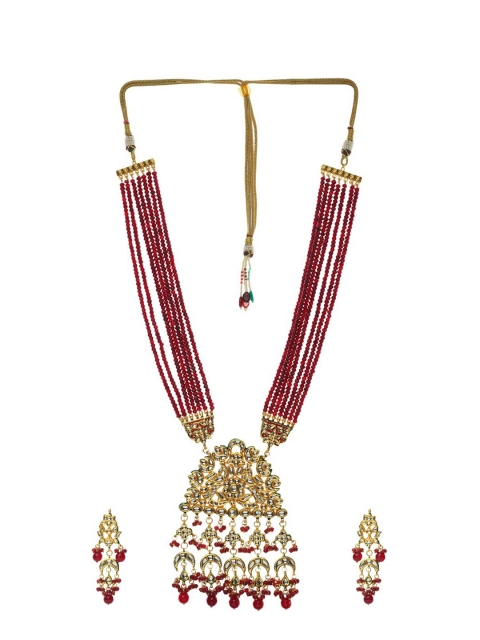 

Runjhun Gold-Plated Maroon & White Kundan-Studded & Onyx-Beaded Jewellery Set
