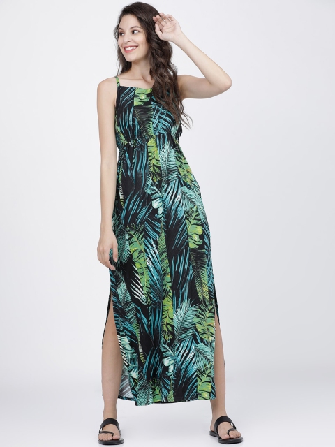 

Tokyo Talkies Women Black & Green Floral Printed Maxi Dress