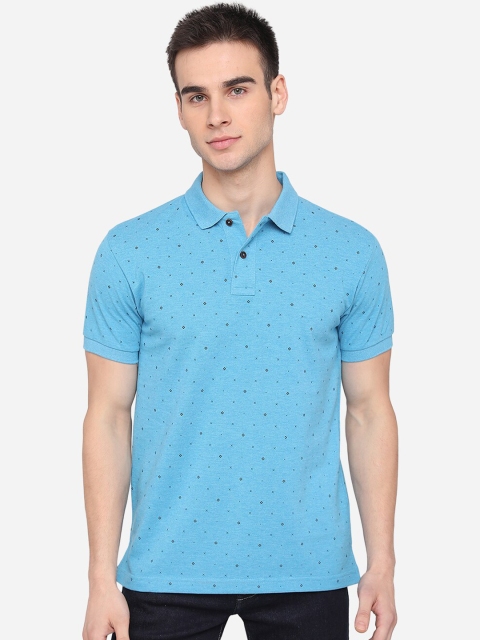 

Greenfibre Men Blue & Black Printed Polo Collar Slim Fit T-shirt