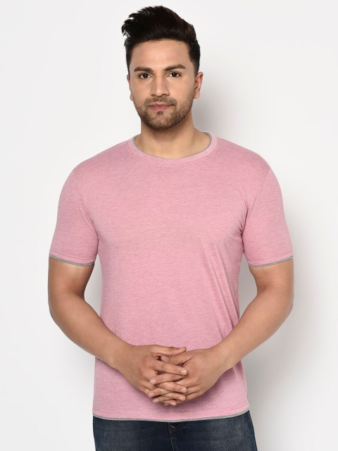 

ELEGANCE Men Pink Solid Round Neck T-shirt