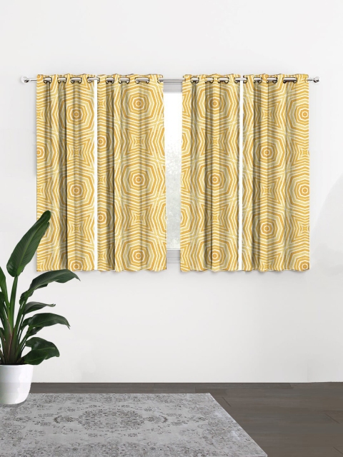 

HOUZZCODE Mustard & White Set of 4 Black Out Window Curtains