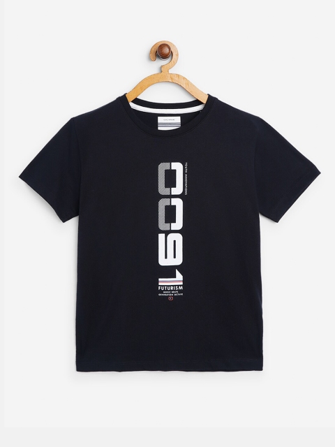 

Octave Boys vy Blue Typography Printed Applique T-shirt, Navy blue