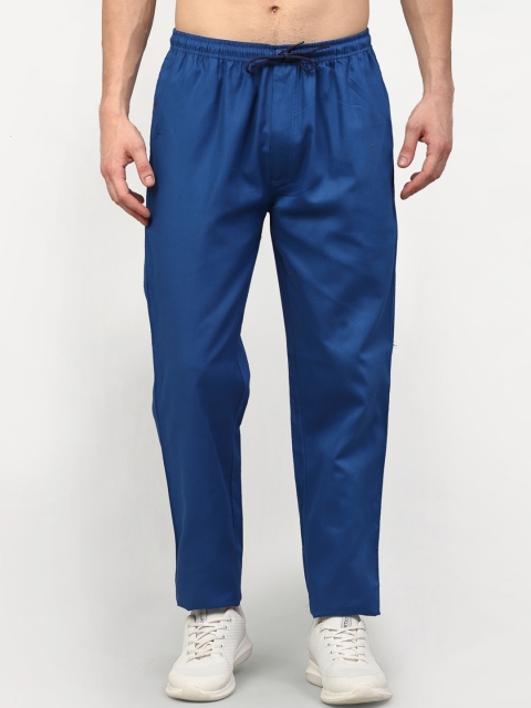 

JAINISH Men Blue Solid Pure Cotton Track Pants
