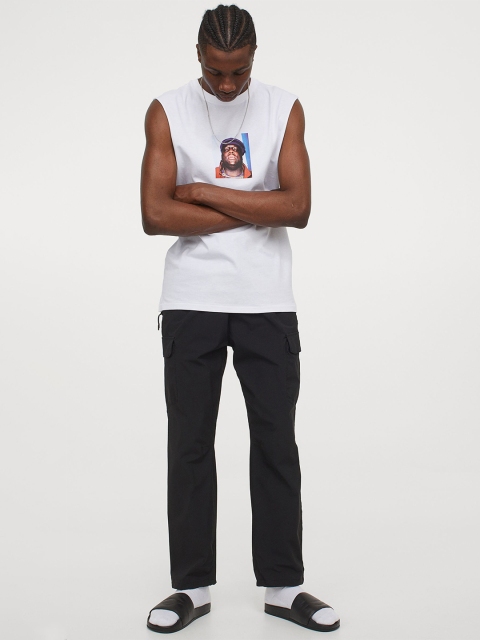 

HM Men White Cotton Printed Vest Top