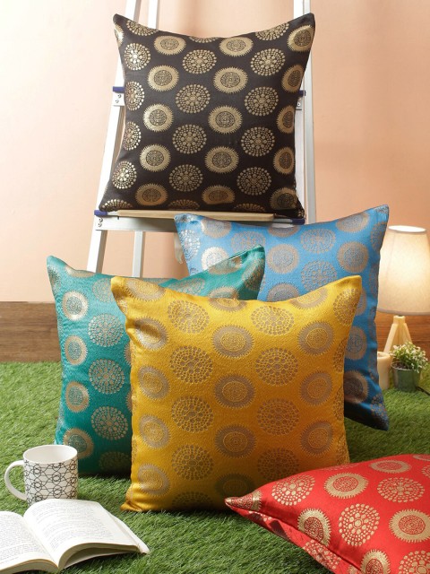 

RANGDESI Set of 5 Ethnic Motifs Square Cushion Covers, Multi
