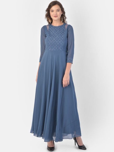 

Ojjasvi Blue Georgette Maxi Dress