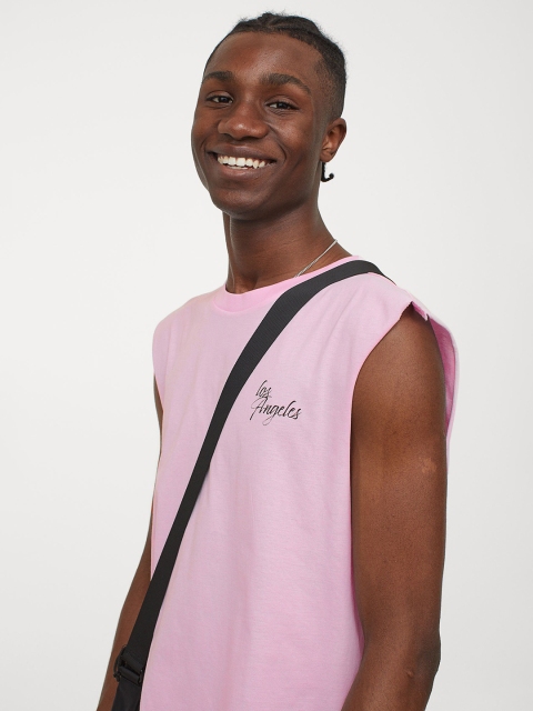 

HM Men Pink Printed Cotton Vest Top
