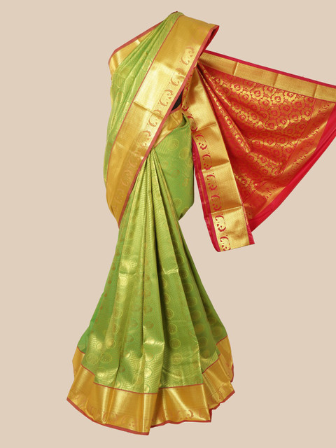 

Pothys Green & Red Woven Design Zari Silk Blend Saree