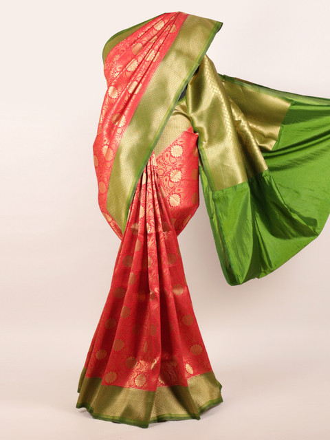 

Pothys Red Floral Zari Pure Silk Banarasi Saree