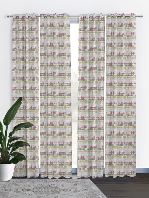 

HOUZZCODE Grey & White Set of 4 Black Out Long Door Curtains