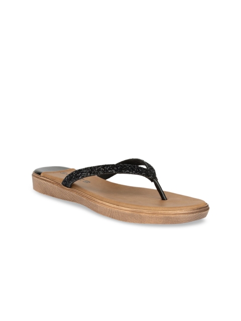 

SOLES Women Black Embellished T-Strap Flats