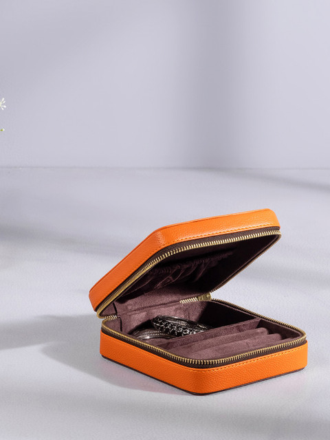 

Pure Home and Living Orange & Brown Square Travel Jewelry Box