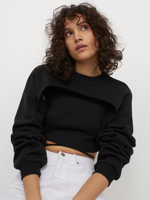 

H&M Women Black Cropped Sweatshirt