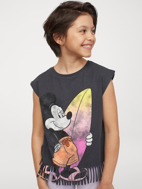

Printed jersey top, Grey