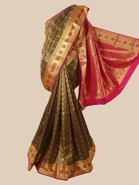 Pothys Brown Woven Design Silk Blend Saree