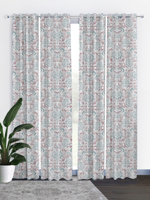 

HOUZZCODE White & Blue Set of 4 Curtains