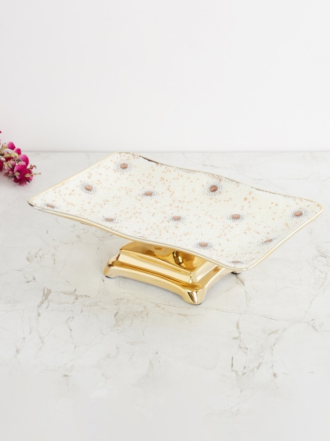 

Home Centre White & Gold Toned Ajmer Embellished Decorative Platter