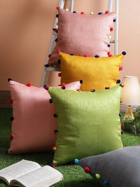 

RANGDESI Set of 5 Solid Square Cushion Covers, Multi