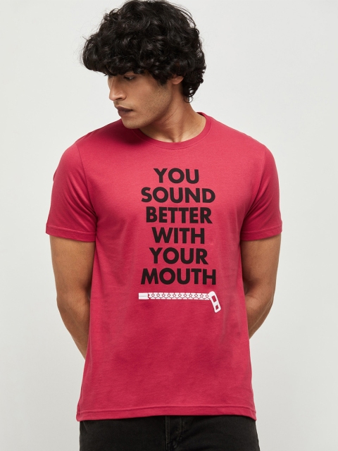 max Men Red Typography Printed Cotton Slim Fit T-shirt