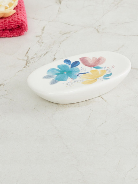 

Home Centre White & Yellow Printed Quiet Nature Ceramic Soap Dish