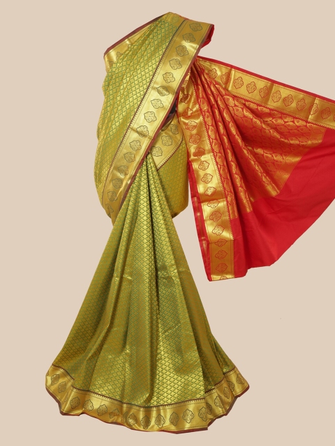 

Pothys Green & Gold-Toned Woven Design Zari Silk Blend Saree