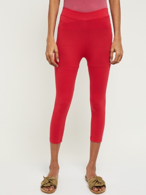 

max Women Fuchsia Solid Cropped Three-Fourth Length Leggings