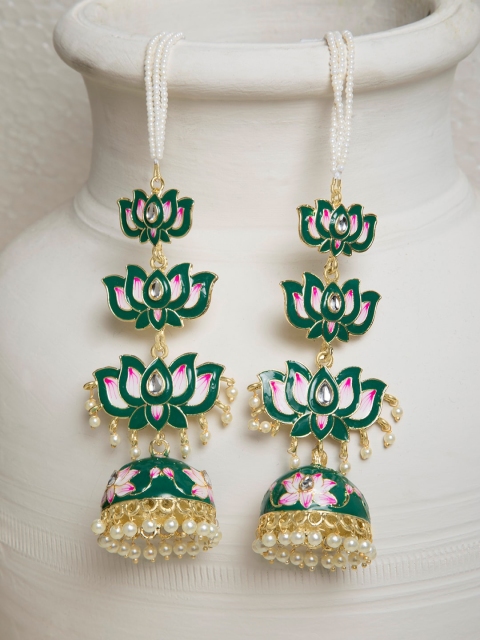 

INDYA Green Floral Jhumkas Earrings