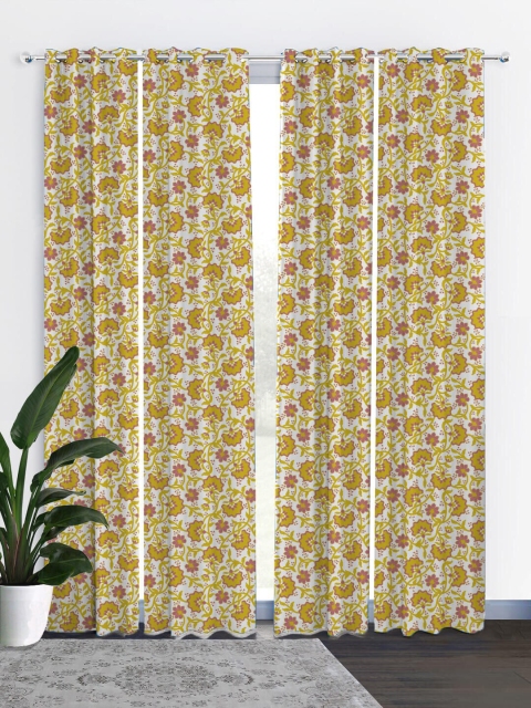 

HOUZZCODE Cream-Coloured & Mustard Set of 4 Curtains
