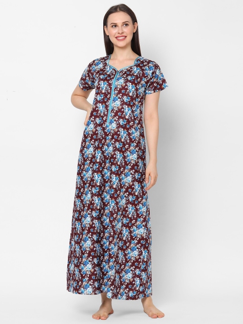 

Sweet Dreams Maroon & Blue Printed Nightdress