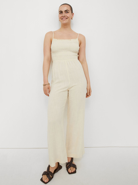 

H&M Womans Yellow Linen-blend jumpsuit