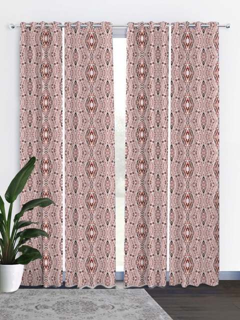 

HOUZZCODE White & Brown Set of 4 Curtains