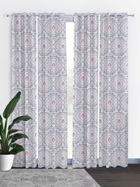 

HOUZZCODE Grey & White Set of 4 Curtains