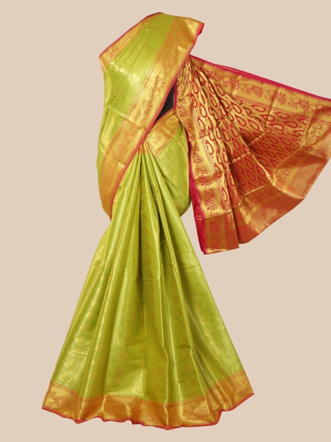 

Pothys Green & Gold-Toned Woven Design Zari Silk Blend Saree